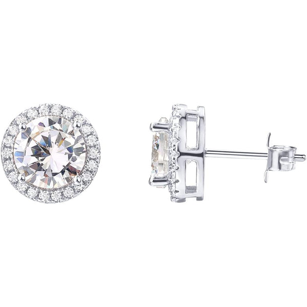 1 pair 14K White Gold Plated Sterling Silver Post Brilliant Round Faux Diamond Halo Earrings - Premium Cubic Zirconia in White Gold
