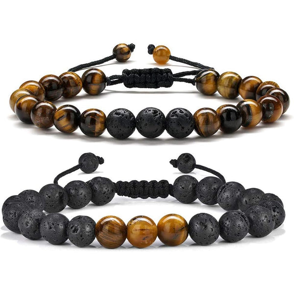 2 Pcs Natural Stone Bracelets for Men - 8mm Tiger Eye