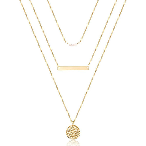 1 set Dainty Layered Choker Necklace, Handmade 14K Gold Plated Y Pendant Necklace Multi-layer Bar Disc Necklace Adjustable Layering Choker Necklaces for Women