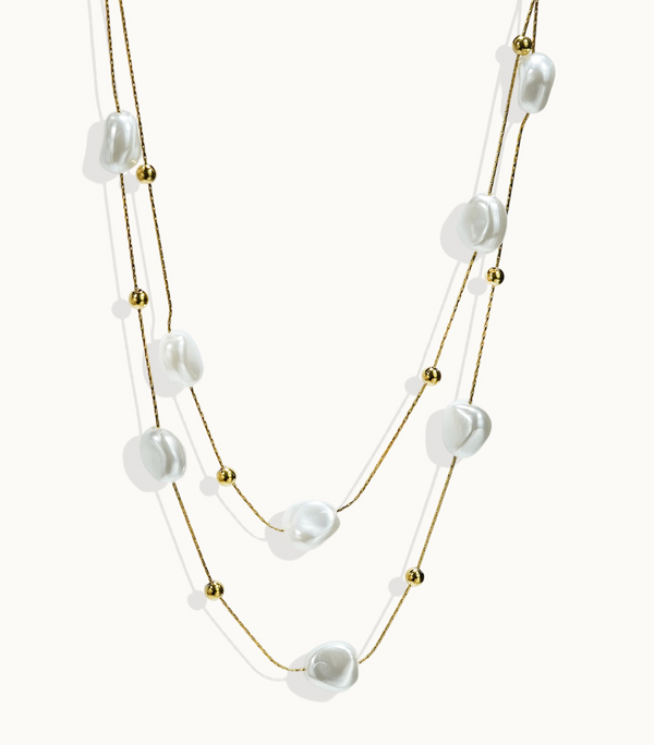 Lxalry 18K Gold-Plated Pearl-Studded Necklace - Stainless Steel Minimalist Jewelry for Women, Lightweight Hypoallergenic Gift for Wife/Mom, Skin-Safe Luxury for Daily & Evening Glam