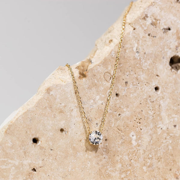 1pc Gold Plated Crystal Solitaire 1.5 Carat (7.3mm) Cubic Zirconia Dainty Choker Necklace Gold Necklaces for Women