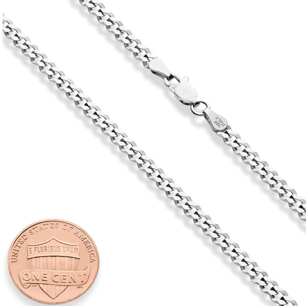 1 pc 925 Silvery Plated 3.5mm Diamond Cut Cuban Link Curb Chain Necklace for Women Men
