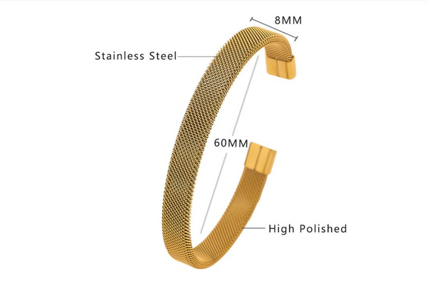 Stainless Steel Braided Open Bangle Bracelet Set for 2 Hypoallergenic Gold Tone & White Gold Jewelry for Women, Adjustable Two-Piece Jewelry Kit